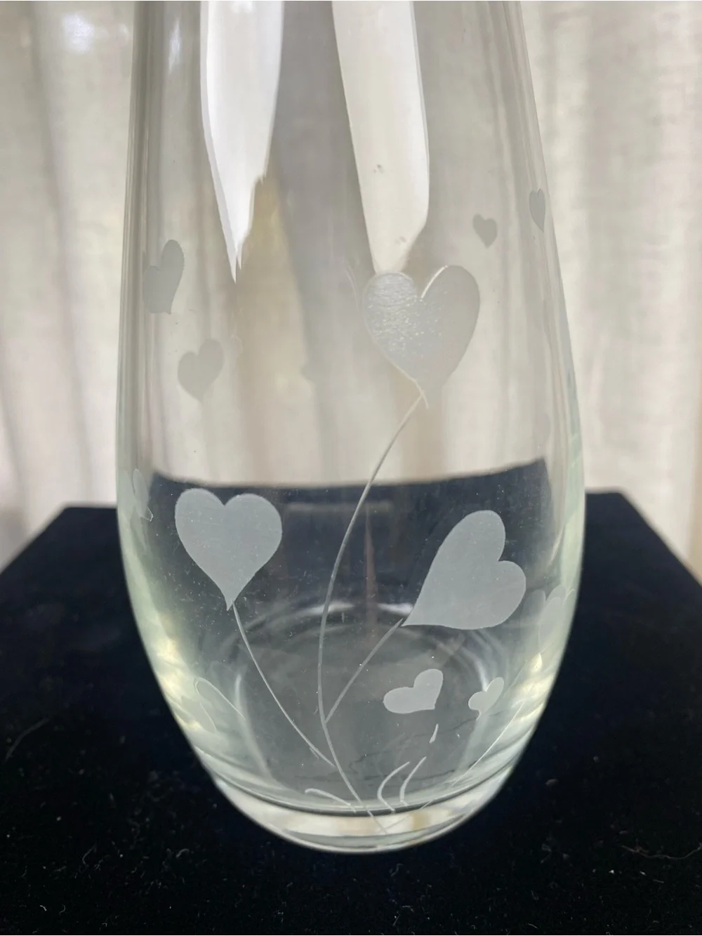 Vintage 90s Cameo Crystal Hand Cut Etched Hearts Bud Vase - Made in Turkey